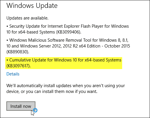 Windows 10 Güncelleştirmesi KB3097617