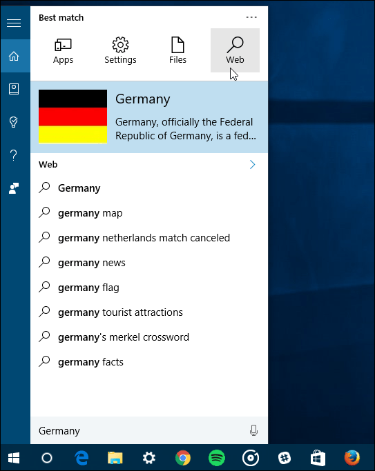 arama filtreleri Windows 10