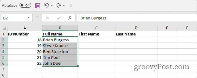 Liste Excel'den Adları Seçin