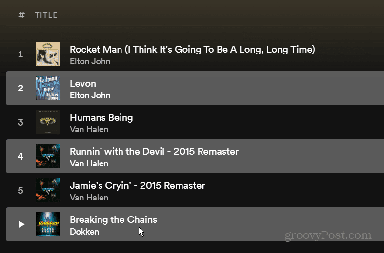 Spotify çalma listesindeki bireysel şarkılar