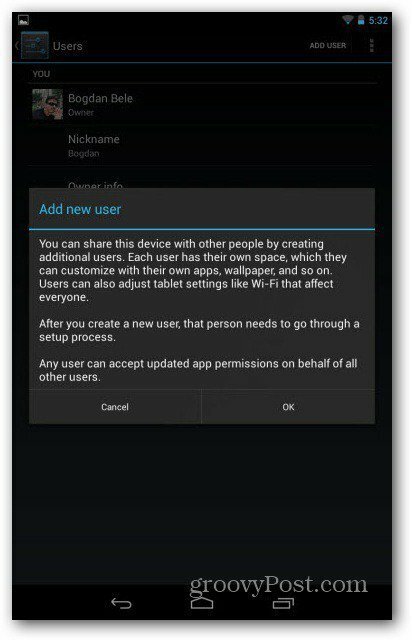 Nexus 7 kullanıcı hesapları uyarısı