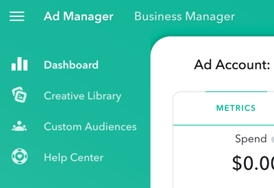 Ad Manager, sayfanın sol üst kısmından erişebileceğiniz dört ana bölüme sahiptir.