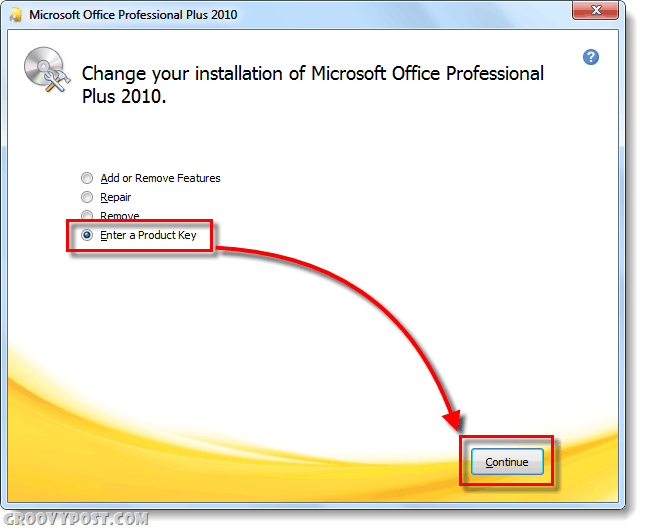 office 2010 ürün değiştirme ekranı