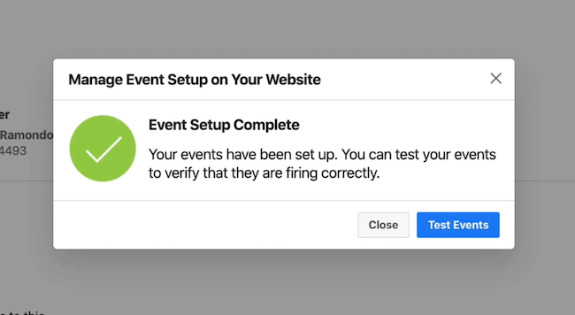 Facebook Events Manager'daki Etkinlikleri Test Et düğmesi