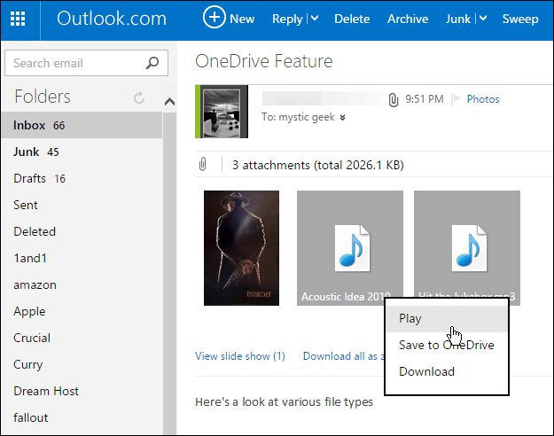 Outlook.com Eklerini Tek Tıklamayla OneDrive'a Kaydetme