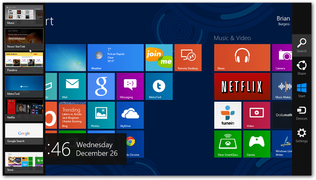 Windows 8 Sıcak Köşelerinin Düğmeler Çubuğu ve Anahtarlayıcı Göstermesini Devre Dışı Bırakma