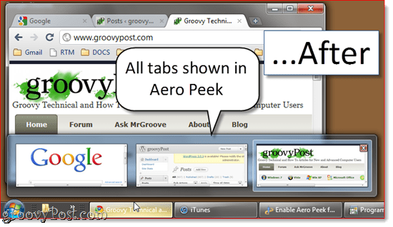 Tüm Google Chrome Sekmelerinde Aero Peek'i Etkinleştir