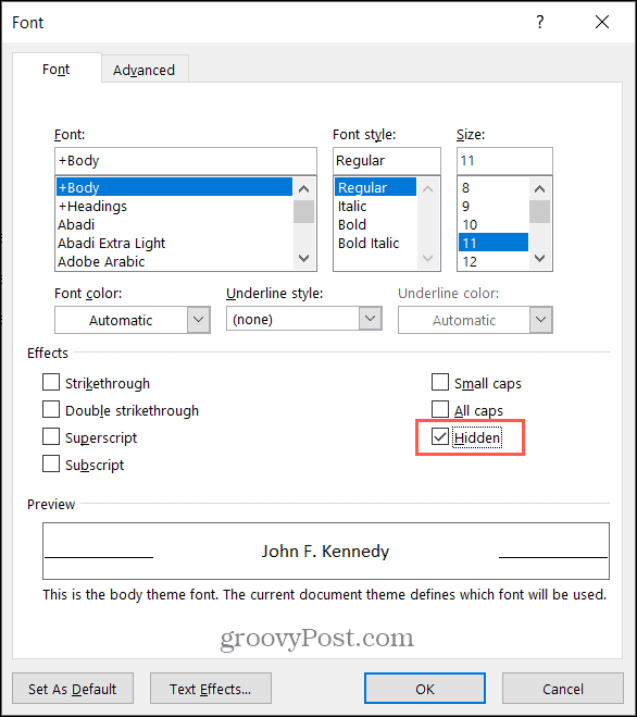 Windows'ta Microsoft Word'de Gizli Metin Kutusunu Kontrol Edin