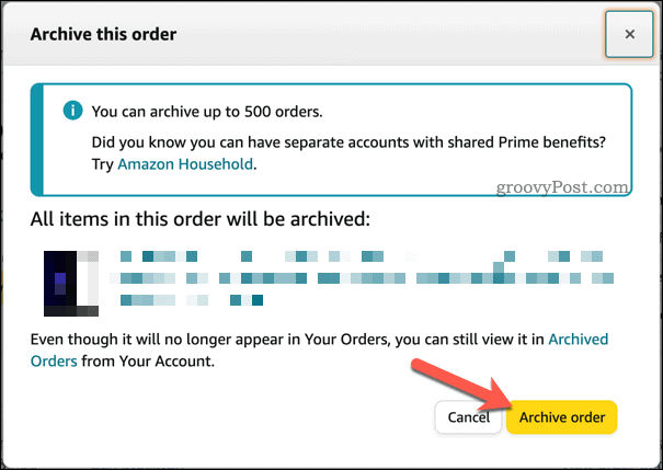 Amazon'da sipariş arşivlemeyi onaylama