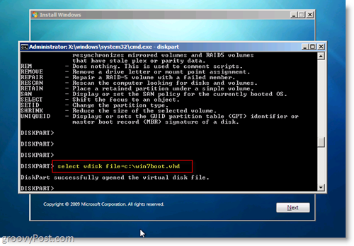Windows 7 Yerel VHD CMD İsteminden Çift Önyükleme Seçme VHD'yi Yükleyin