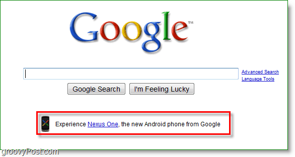Nexus bir tanesi Google ana sayfasında tanıtılıyor.