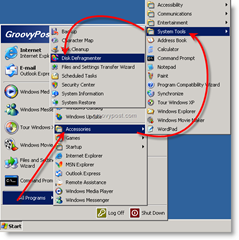 Windows XP'den Disk Birleştiricisi'ni başlatma