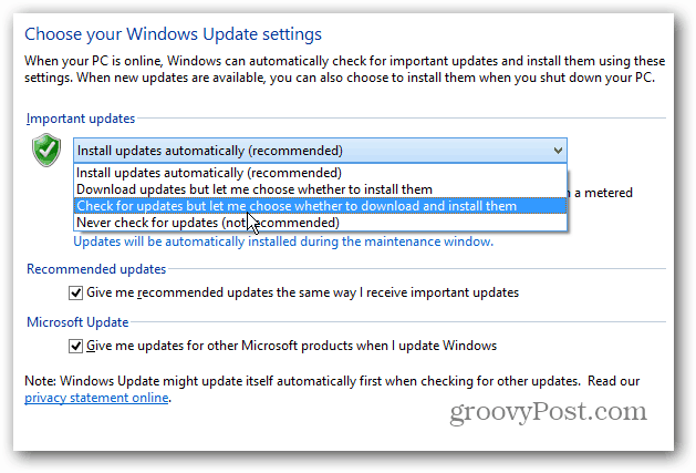 Windows 8'in Güncelleştirmeler için Masaüstü Bildirimi Göstermesini Sağlama