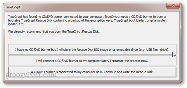 TrueCrypt CD / DVD Yazıcı Yok