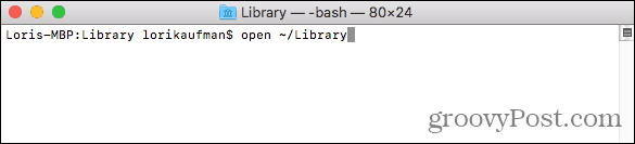 Mac'teki Terminal'den Finder'da Kütüphane klasörünü açma