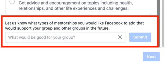 Facebook grup topluluğunuzu nasıl geliştirebilirsiniz, Facebook'a bir grup mentorluk kategorisi seçeneği önerme seçeneği