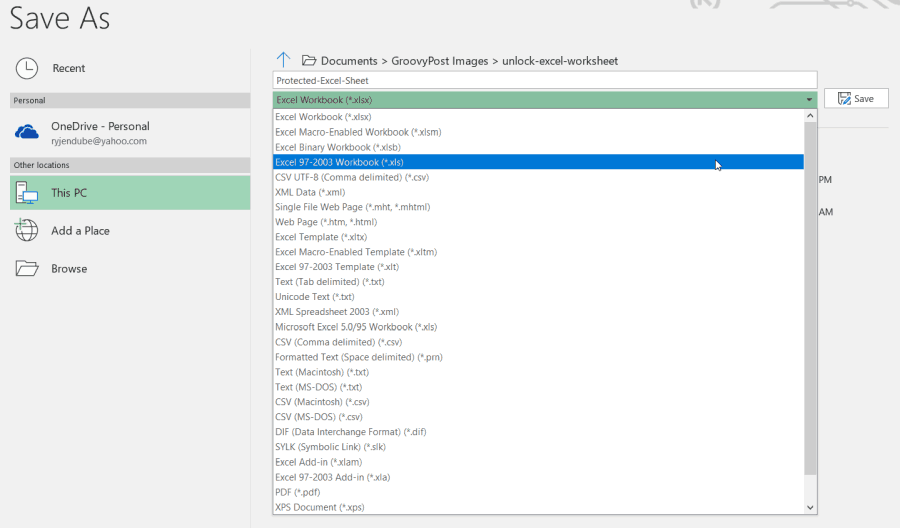 dosyayı eski excel sürümüne kaydet