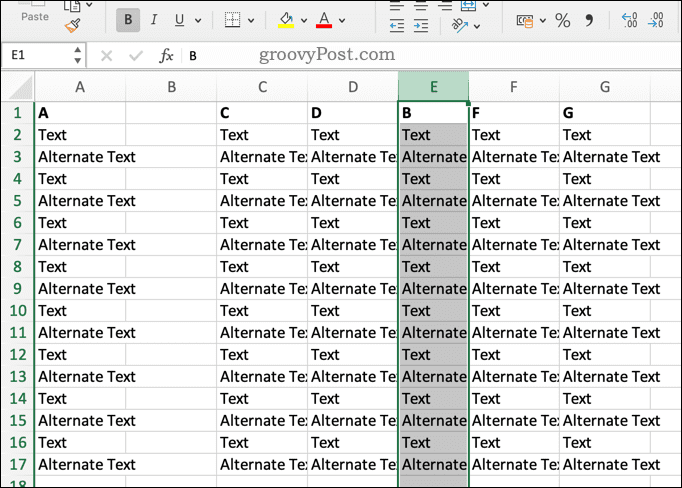 Bir Excel sütununun üzerine yazma