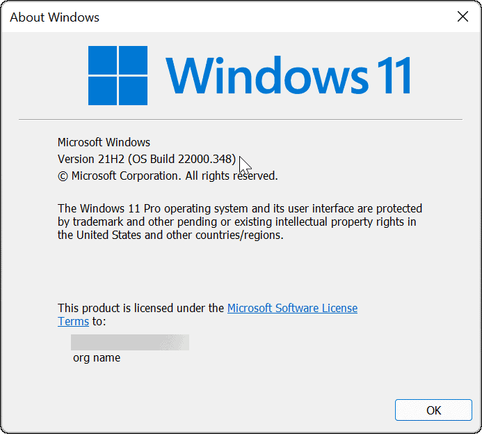 Winver komutu ile Windows 11'i Verme ve Derleme