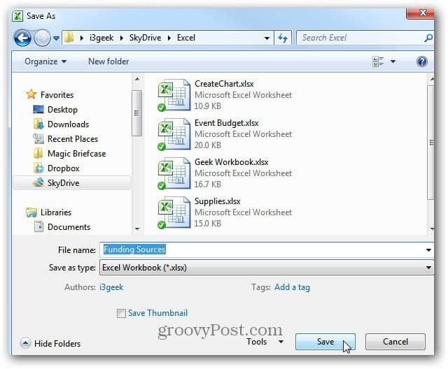Excel Belgesini SkyDrive'a Kaydetme