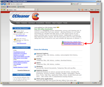 Dosyaları ve önbelleği pencerelerden güvenli bir şekilde silmek / silmek için CCleaner'ı indirin