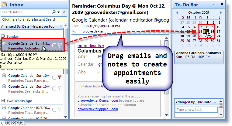Outlook 2007 Yapılacaklar Çubuğu - E-postayı Takvime Sürükleyin