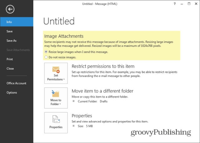 Outlook 2013 İleti için Görüntüleri Yeniden Boyutlandır