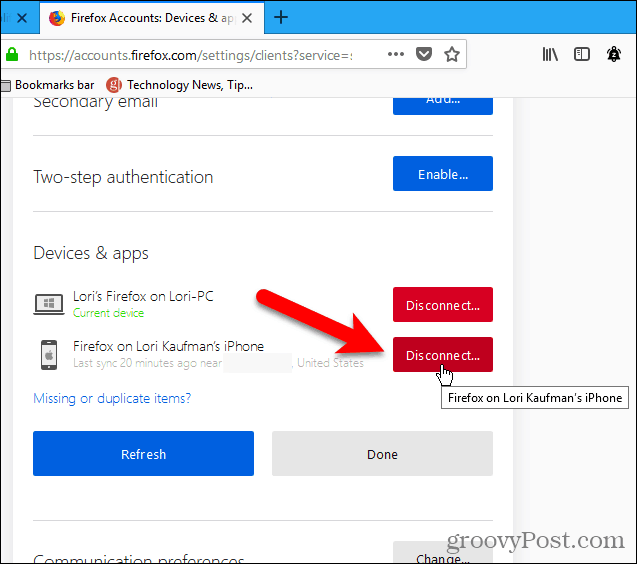 Windows için Firefox kullanarak bir cihazın bağlantısını kesme