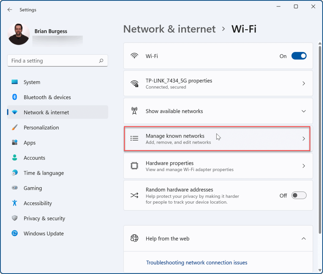 Windows 11'de Wi-Fi Ağını Unutun