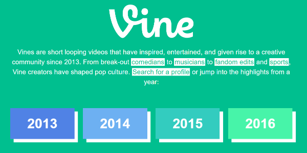 Twitter, Vine sitesinde 2013'ten 2016'ya kadar sessizce bir Vine Arşivi yayınladı.