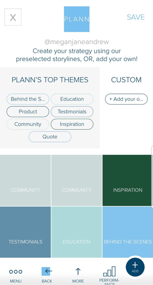 Instagram yayın içeriğinizi planlamaya yardımcı olması için Plann'da renk kodlu yer tutucular kullanın.