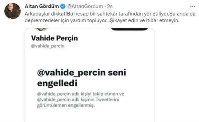 Vahide Perçin adına açılan sahte hesap