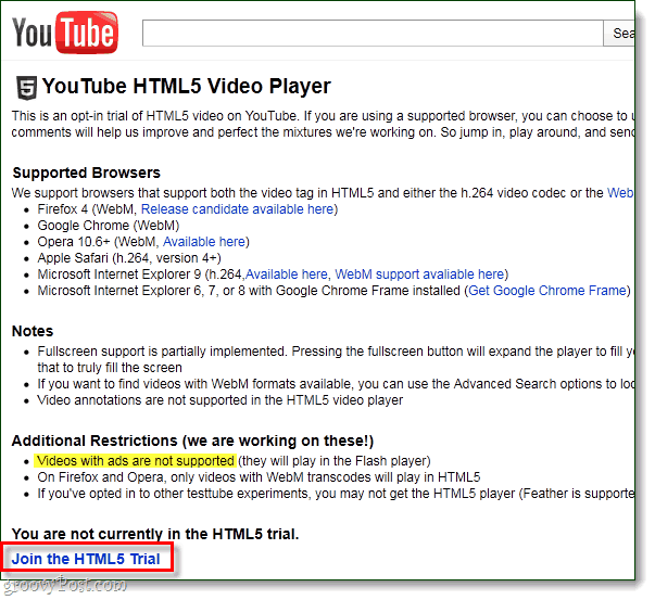 YouTube HTML5 katılımı