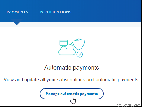 PayPal Otomatik Ödemeleri Yönet'i tıklayın
