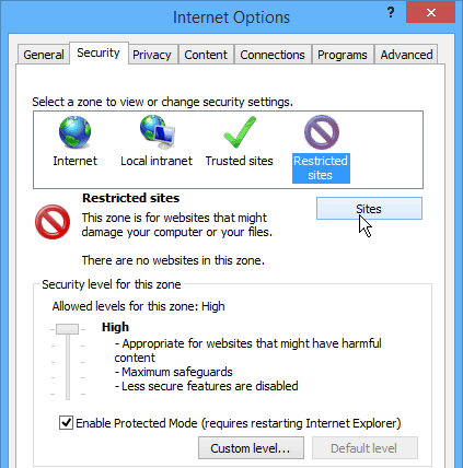 Internet Explorer Kısıtlı Siteleri