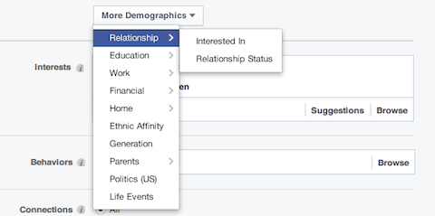 facebook ilişkisi demografik seçenekleri