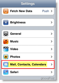 Apple iPhone açık Posta, Kişiler ve Takvimler