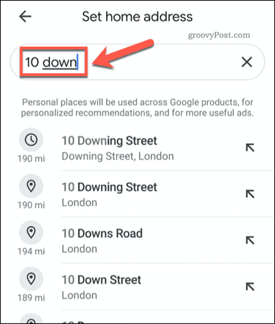 Google Maps mobilde bir ev adresi aranıyor