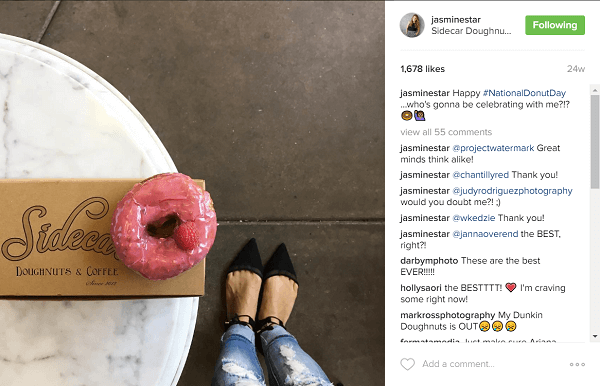 Jasmine Star, Instagram'da donut yayınladığında hayranlarının sevgisini keşfetti.