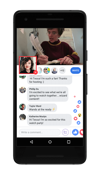 Facebook ayrıca, bir Watch Party sunucusunun bir Watch Party'de canlı yayına geçmesine, resim içinde resim, videolar oynatılırken yorumları paylaşmasına olanak tanıyan Canlı Yorum'u da kullanıma sunuyor.