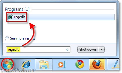 Windows 7'de açık regedit