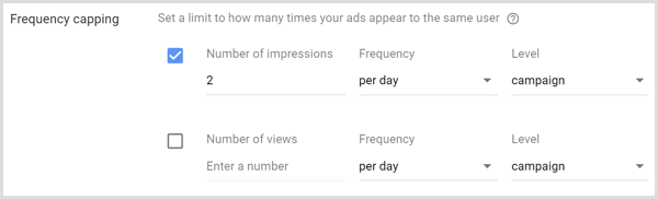Google AdWords kampanyası için sıklık sınırı ayarları.