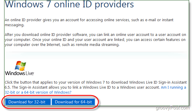 Windows 7 Live ID oturum açma yardımcısını indirin