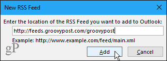 Outlook'ta yeni RSS Akışı iletişim kutusu
