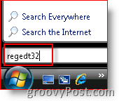 Windows Vista, Arama Çubuğundan regedt32'yi Başlatın