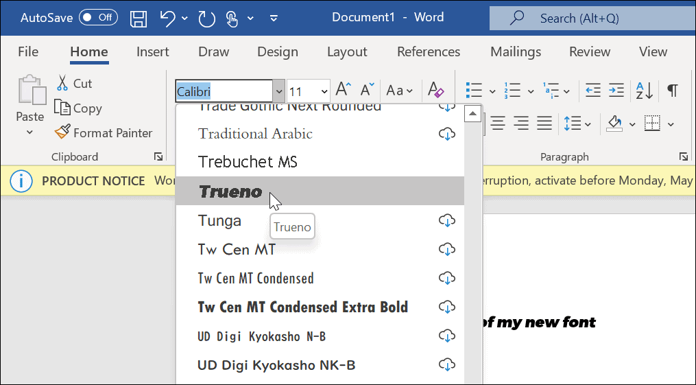 Microsoft word'de yeni yazı tipi