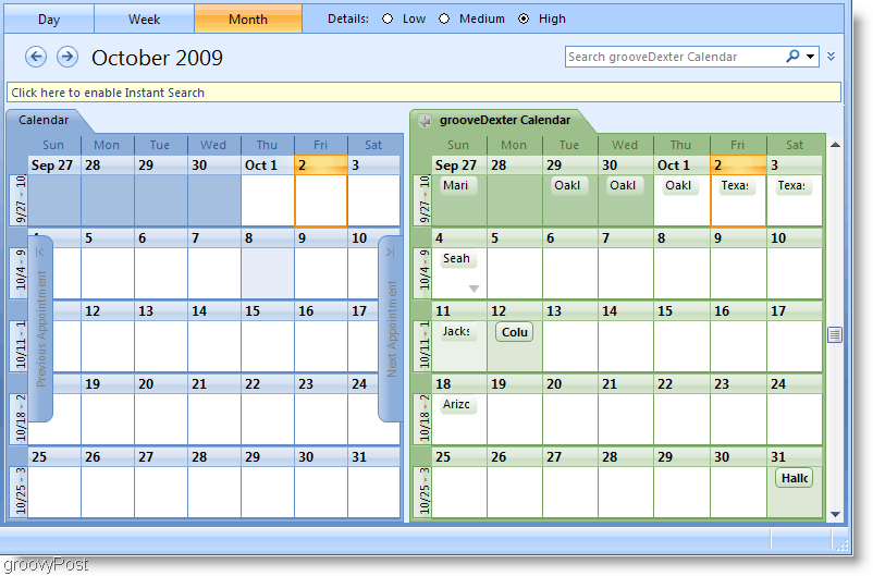 Outlook 2007 Yan Yana Takvim Ekran Görüntüsü