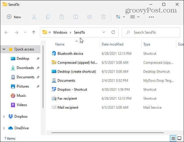 Windows 11 Klasörüne Gönder