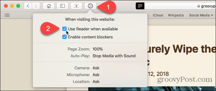Mac için Safari'de Web Sitesi Tercihleri ​​düğmesini kullanın