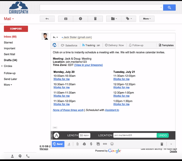 Assistant.to ile Gmail üzerinden kolayca toplantı planlayın.
